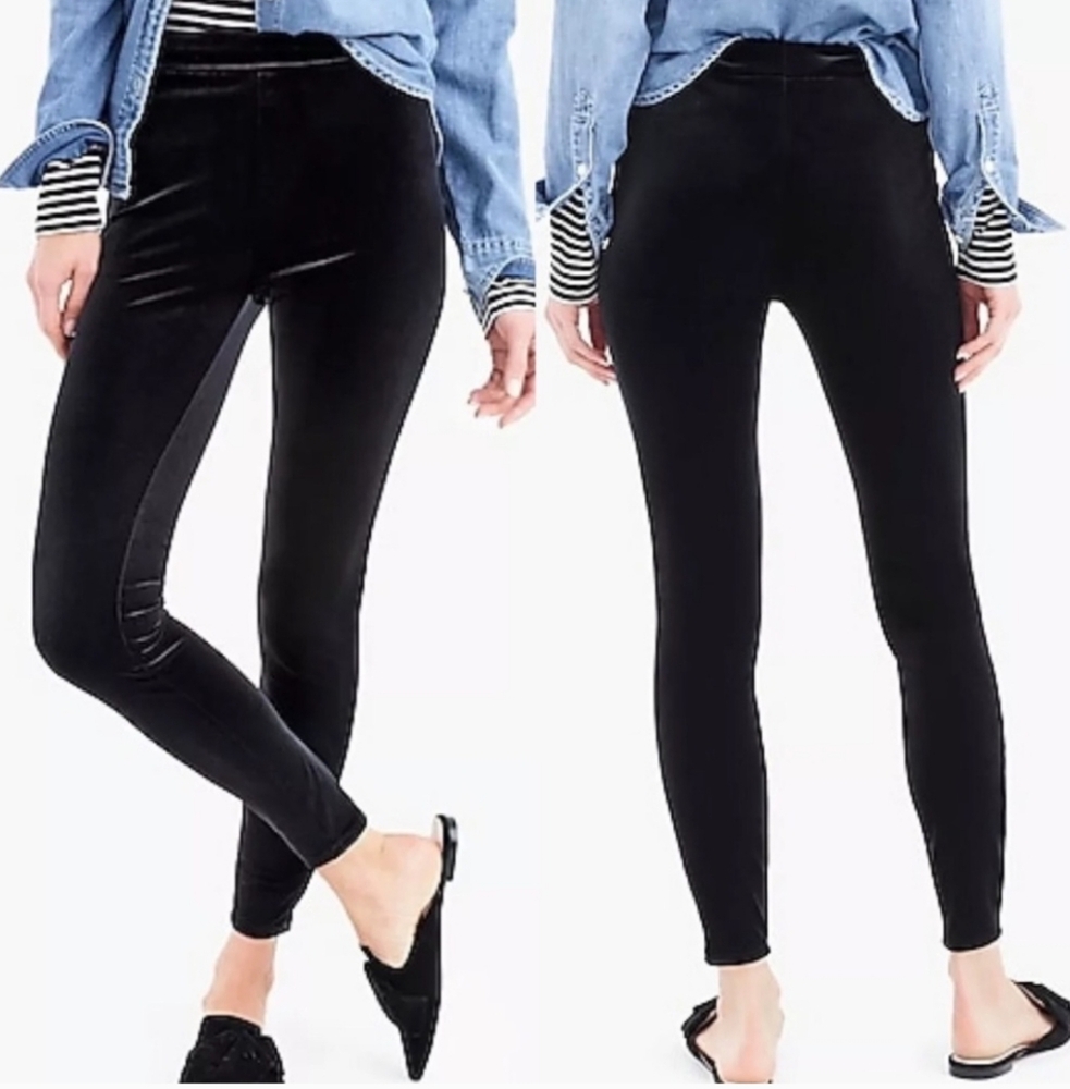 J. Crew Black Velvet Stretch Leggings Skinny Pull On Holiday Party Casual XL